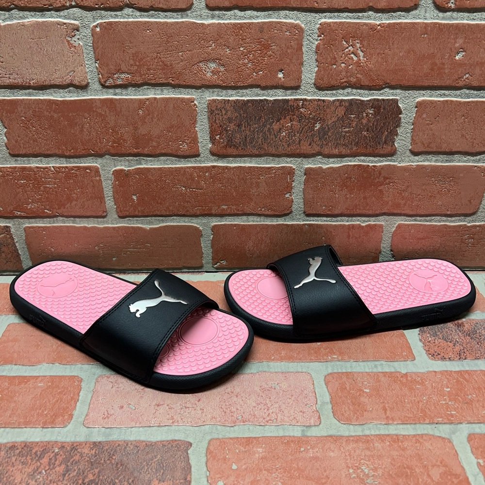 PUMA 'Cool Cat Sport' Black/Pink/Silver Slide Sandals Women's Size 8